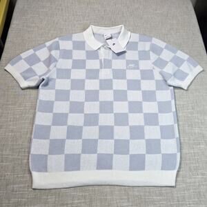 NIKE Club Checkers Golf Polo Shirt Sweater Medium Mens Gray White Button Collar
